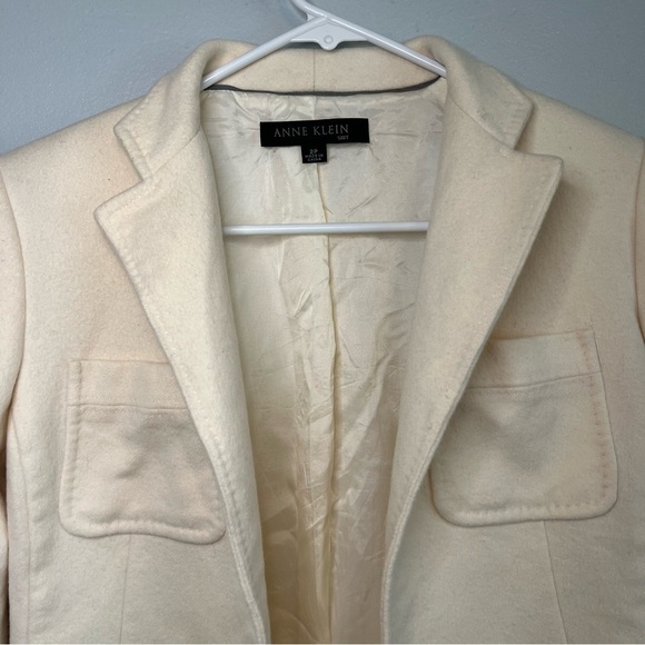 Anne Klein Women's Wool Angora Open Front Blazer Ivory Petite Size 2 Fall Casual - Picture 2 of 13